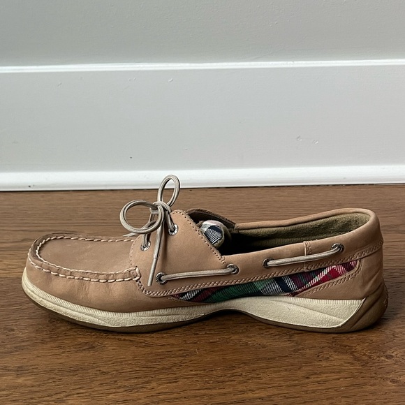Sperry Top Sider Size 9.5 Khaki Leather Plaid Preppy Bluefish Oxford Boat Shoes - Picture 7 of 13